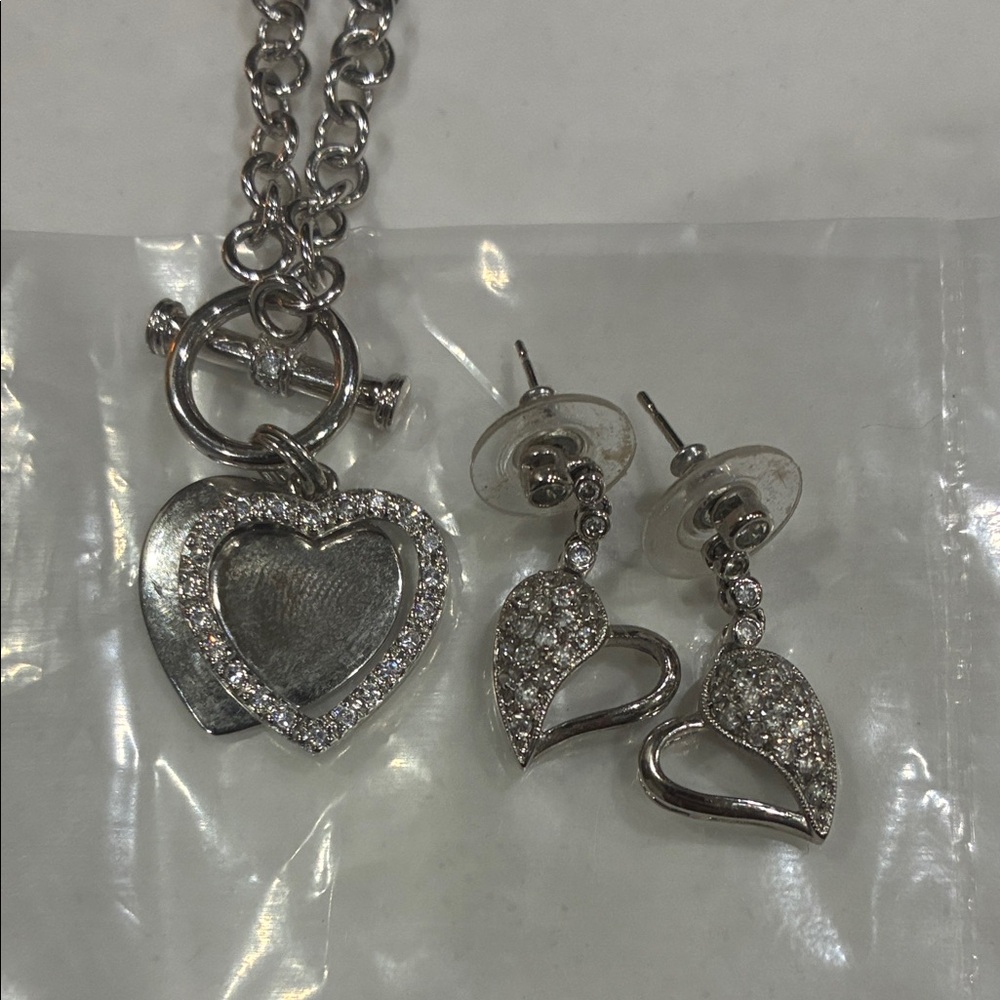 Silver Heart Necklace and Earring Set